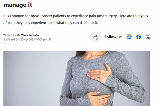 Pain after breast cancer surgery is normal: Tips to manage it