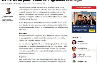 Severe facial pain? Could be trigeminal neuralgia